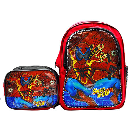 Gen-Of 2 Bölmeli Spider Man Okul Sırt Çantası Ve Beslenme Çantası Kırmızı KOD:1309