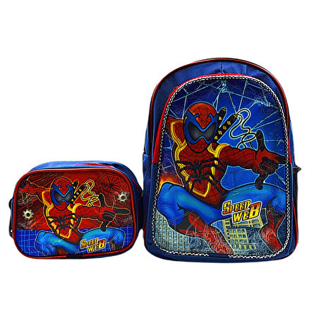 Gen-Of 2 Bölmeli Spider Man Okul Sırt Çantası Ve Beslenme Çantası Lacivert KOD:1309