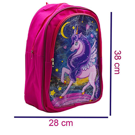 Gen-Of 2 Bölmeli Unicorn İlkokul Okul Sırt Çantası Ve Beslenme Çantası Pembe KOD:1308