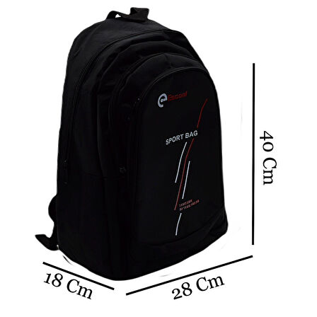 Gen-Of 3 Bölmeli Sport Bag Okul Sırt Çantası Çizgi Baskılı Siyah KOD:702