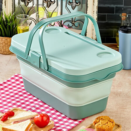 bigmate Portatif Katlanır Piknik Seti 25Lt Silikon Sepetli Masalı Piknik Sepeti