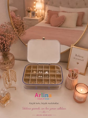 30 Bölmeli Takı Kutusu Düzenleyici Seyahat Çantası Kolye Yüzük Küpe Organizer Krem 18cmx12,5cm