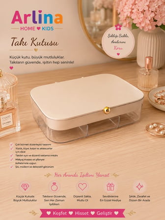 30 Bölmeli Takı Kutusu Düzenleyici Seyahat Çantası Kolye Yüzük Küpe Organizer Krem 18cmx12,5cm