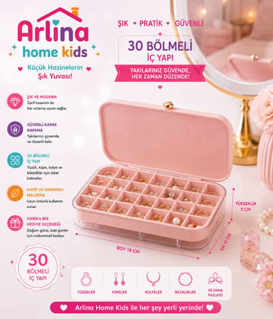Arlina Home Kids 30 Bölmeli Pembe Takı Kutusu Düzenleyici 18x12 cm