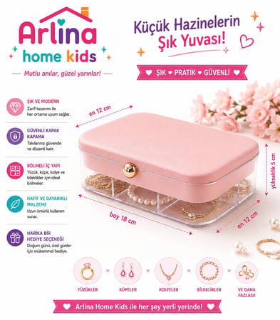 Arlina Home Kids 30 Bölmeli Pembe Takı Kutusu Düzenleyici 18x12 cm