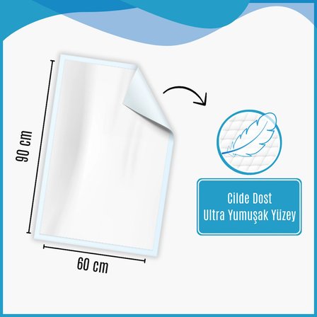 Hasta Bakım Yatak Koruyucu Örtü 60x90 cm 30 Adet – Sıvı Geçirmez, Yüksek Emicilik
