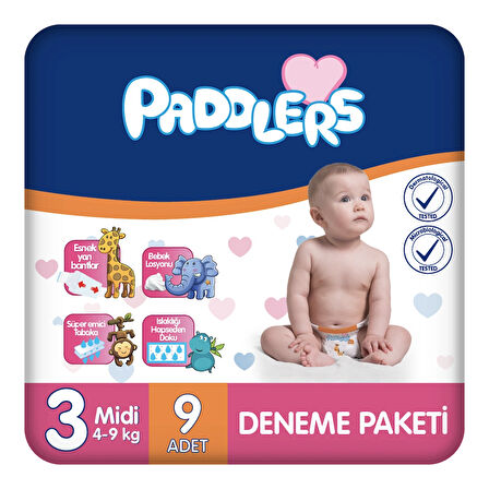 Paddlers Bebek Bezi 3 Numara Midi 9 Adet (4-9 Kg) Deneme Paketi