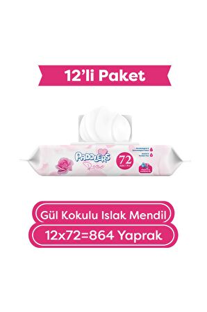 Paddlers Gül Kokulu Islak Mendil 12x72 li Koli (864 Yaprak)