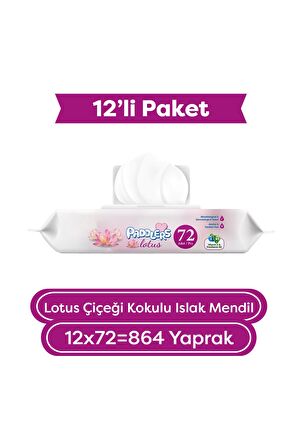 Paddlers Lotus Çiçeği Kokulu Islak Mendil 12x72 li Koli (864 Yaprak)