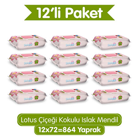 Paddlers Lotus Çiçeği Kokulu Islak Mendil 12x72 li Koli (864 Yaprak)