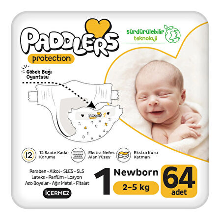 Paddlers Protection Bebek Bezi 1 Numara Yenidoğan 64 Adet (2-5 Kg) Jumbo Paket 