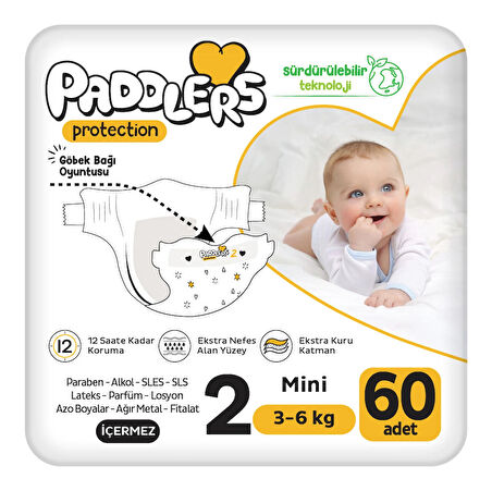 Paddlers Protection Bebek Bezi 2 Numara Mini 60 Adet (3-6 Kg) Jumbo Paket 