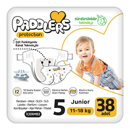 Paddlers Protection Bebek Bezi 5 Numara Junior 38 Adet (11-18 Kg) Jumbo Paket 