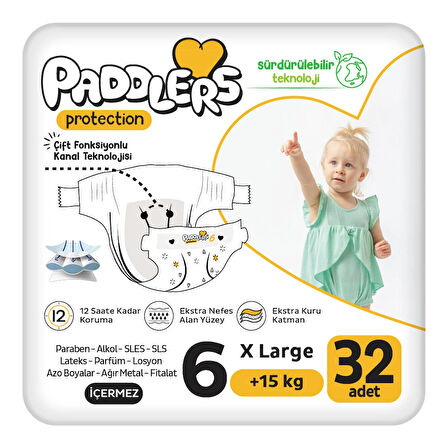 Paddlers Protection Bebek Bezi 6 Numara X-Large 32 Adet (15+Kg) Jumbo Paket 