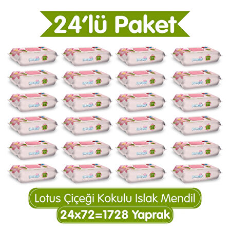 Paddlers Lotus Çiçeği Kokulu Islak Mendil 24x72 li Koli (1728 Yaprak)