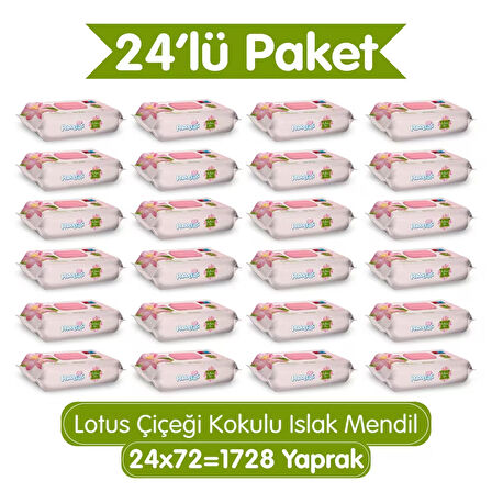 Paddlers Lotus Çiçeği Kokulu Islak Mendil 24x72 li Koli (1728 Yaprak)