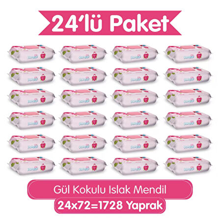 Paddlers Gül Kokulu Islak Mendil 24x72 li Koli (1728 Yaprak)