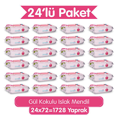 Paddlers Gül Kokulu Islak Mendil 24x72 li Koli (1728 Yaprak)
