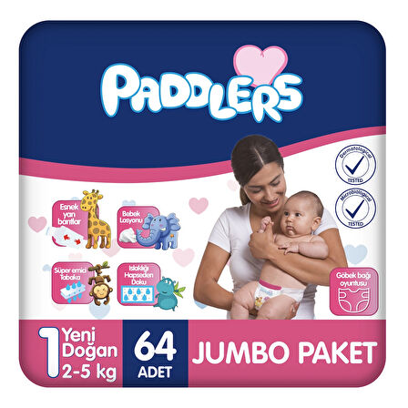 Paddlers Bebek Bezi 1 Numara Yenidoğan 64 Adet (2-5 Kg) Jumbo Paket
