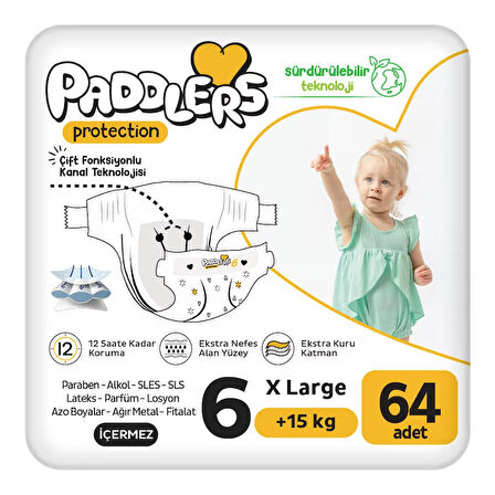 Paddlers Protection Bebek Bezi 6 Numara X-Large 64 Adet (15+Kg) 2'li Jumbo Set
