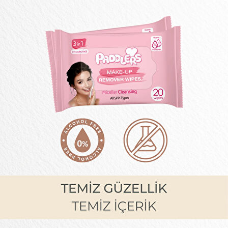 Paddlers 3'ü 1 Arada Makyaj Temizleme Mendili 12x20 (240 Yaprak)
