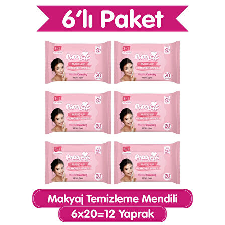 Paddlers 3'ü 1 Arada Makyaj Temizleme Mendili 6x20 (120 Yaprak)