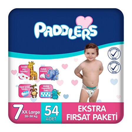 Paddlers Bebek Bezi 7 Numara XX-Large 54 Adet (20-30 Kg) Ekstra Fırsat Paketi