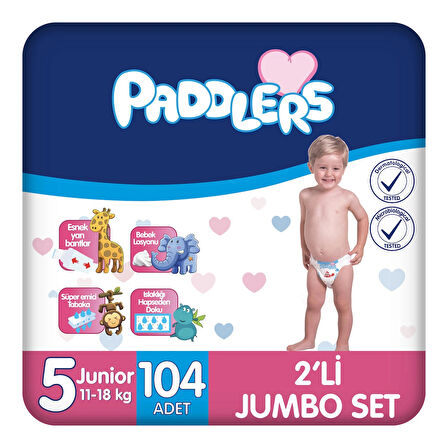 Paddlers Bebek Bezi 5 Numara Junior 104 Adet (11-18 Kg) 2'li Jumbo Set