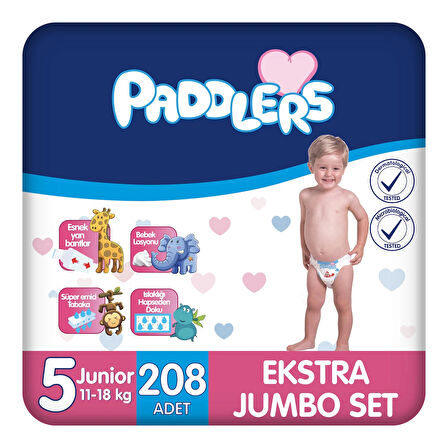 Paddlers Bebek Bezi 5 Numara Junior 208 Adet (11-18 Kg) Ekstra Jumbo Set