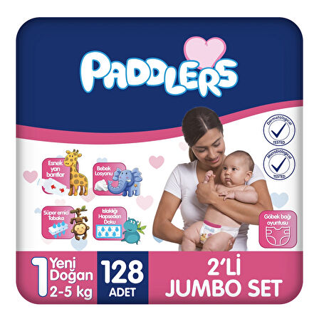 Paddlers Bebek Bezi 1 Numara Yenidoğan 128 Adet (2-5 Kg) 2'li Jumbo Set