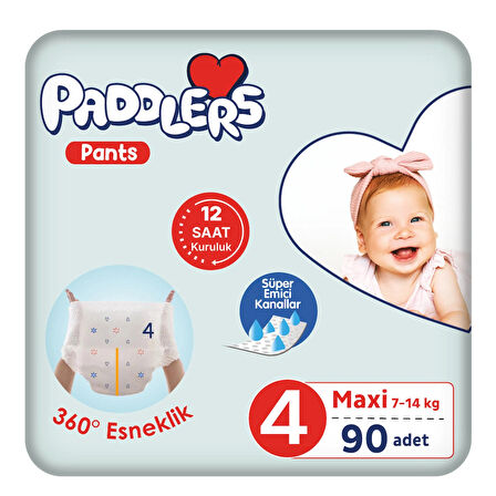 Paddlers Külot Bebek Bezi 4 Numara Maxi 90 Adet (7-14 Kg) Ekstra Fırsat Paketi
