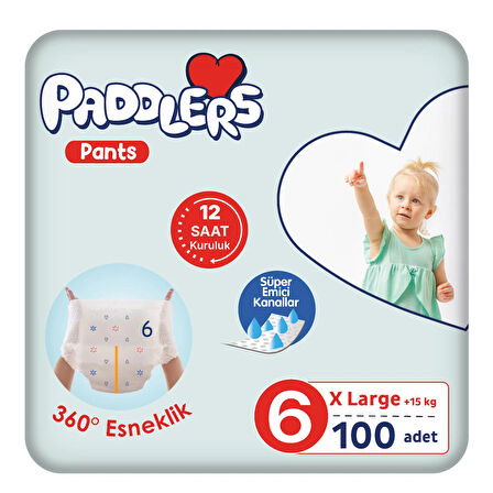 Paddlers Külot Bebek Bezi 6 Numara X-Large 100 Adet (15+Kg) Ekstra Aylık Paket