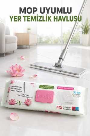 Easy Clean Lotus Çiçeği Kokulu Mopa Uyumlu Yer Temizlik Havlusu 2x50 100 Yaprak