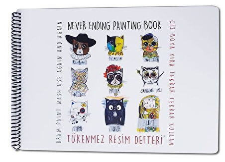 Tükenmez Resim Defteri - Ressam Kediler - 25x35 cm