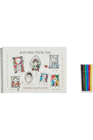 AzrlyAShop Çocuk Funny Mat Tükenmez Resim Defteri 4 25X35Cm & 6'lı Keçeli Kalem 1135222