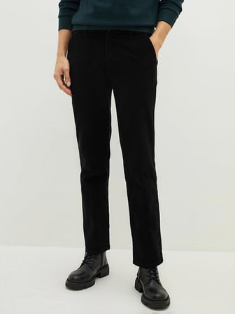 LCWAIKIKI Classic Siyah Geniş Kalıp Kadife Chino Pantolon