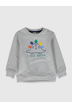CW baby Beyaz Bisiklet Yaka Uzun Kollu Baskılı Erkek Bebek Sweatshirt