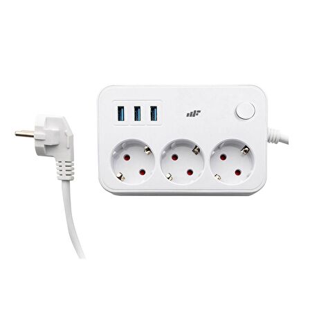 MF Product Jettpower 0370 Koruma Anahtarlı 3 USB'li 2 Mt Uzatma Kablosu  - Avantajlı 2'li Paket