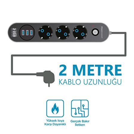 Polosmart MP07 Termal Akım Korumalı Uzatma Kablosu