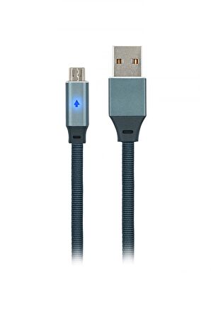 MF Product Jettpower 0019 Metal Başlıklı Örgülü 2.4A LED Göstergeli Micro USB Hızlı Şarj Kablosu 1.2 m Gri