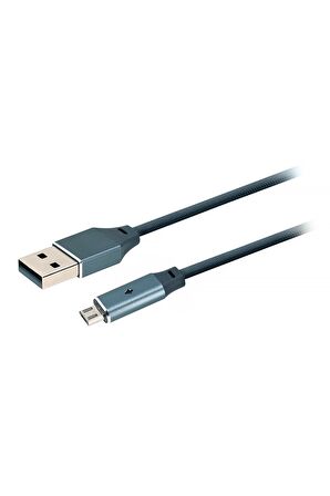 MF Product Jettpower 0019 Metal Başlıklı Örgülü 2.4A LED Göstergeli Micro USB Hızlı Şarj Kablosu 1.2 m Gri