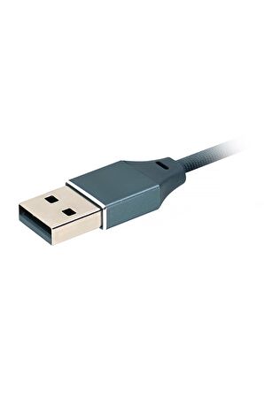 MF Product Jettpower 0019 Metal Başlıklı Örgülü 2.4A LED Göstergeli Micro USB Hızlı Şarj Kablosu 1.2 m Gri