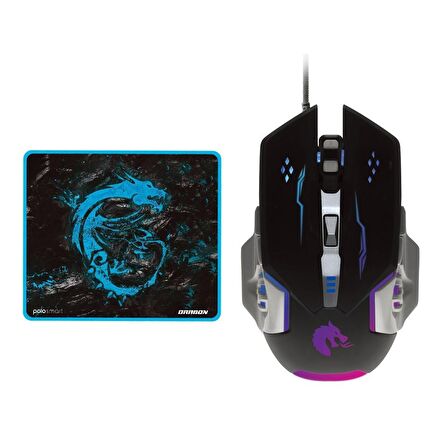 Polosmart PGM03 LED Işıklı Oyuncu Mouse + Mousepad Mavi