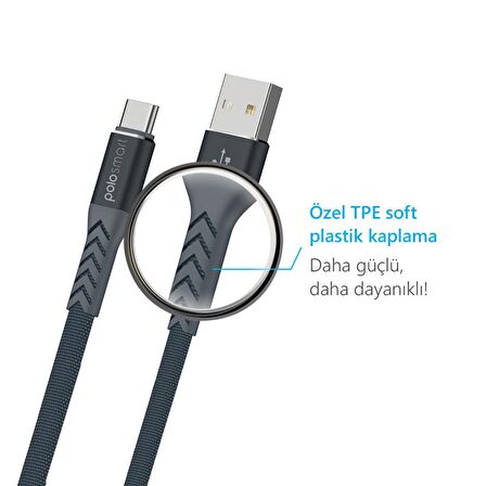 POLOSMART PSM23 TYPE-C SÜPER HIZLI ŞARJ VE DATA KABLOSU