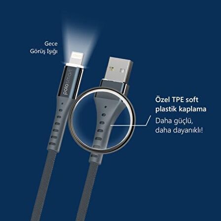 Polosmart PSM25 Lightning Led Aydınlatmalı Şarj ve Data Kablosu