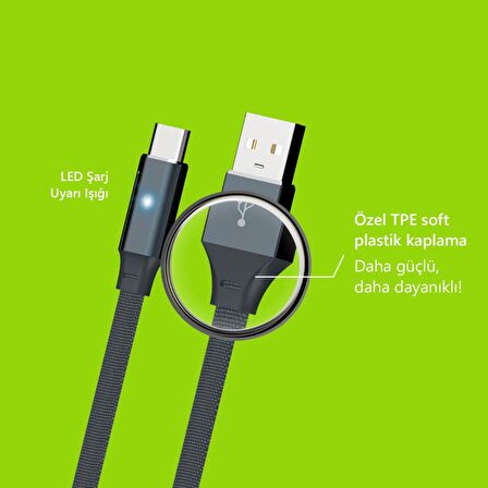 POLOSMART PSM29 TYPE-C LED UYARILI ŞARJ VE DATA KABLOSU