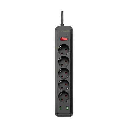 MF Product 0368 Uzatma Kablosu 5 Socket 2 Usb Siyah