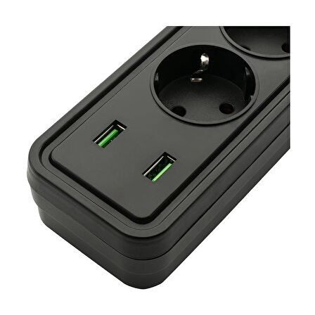 MF Product 0368 Uzatma Kablosu 5 Socket 2 Usb Siyah