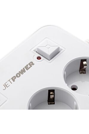 MF Product Jettpower 0370 Akım Korumalı 3 USB'li 3'lü Grup Priz 2 m Uzatma Kablosu Beyaz	