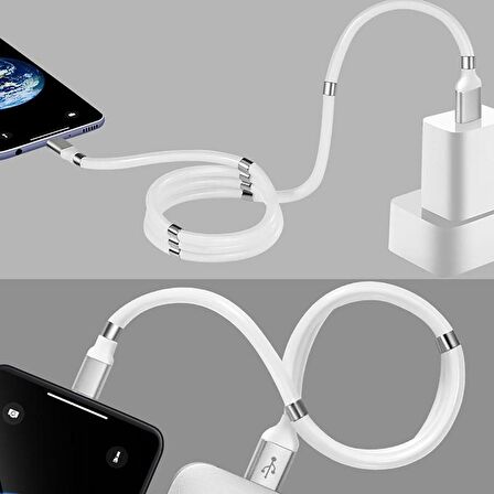 Polosmart PSM67 Type C Mıknatıslı Sarmal Şarj ve Data Kablosu 1 Metre Beyaz